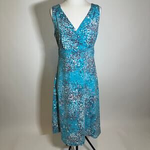 Eddie Bauer Blue Polka Dot Sleeveless Faux Wrap Sun Dress Womens Size Medium M